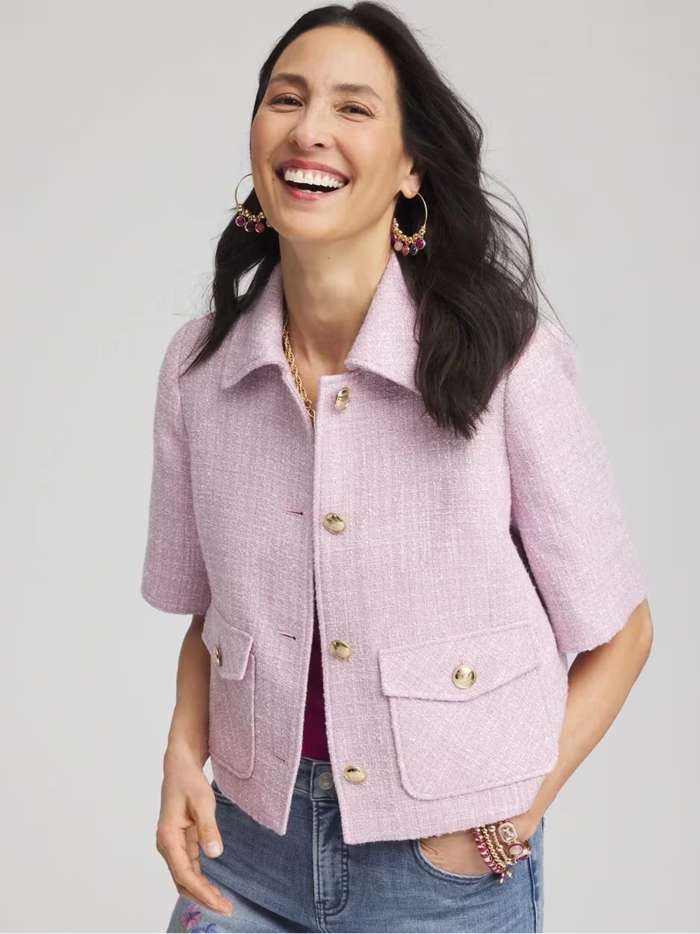 Chico’s NWT Short-Sleeve Tweed Jacket in Lilac